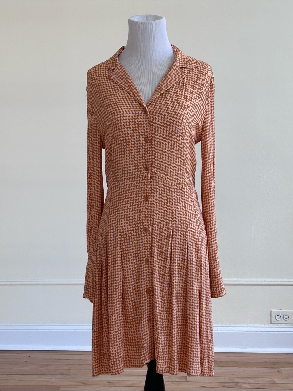 &Other Stories Women's Rust Houndstooth Button-Front Shirt Dress